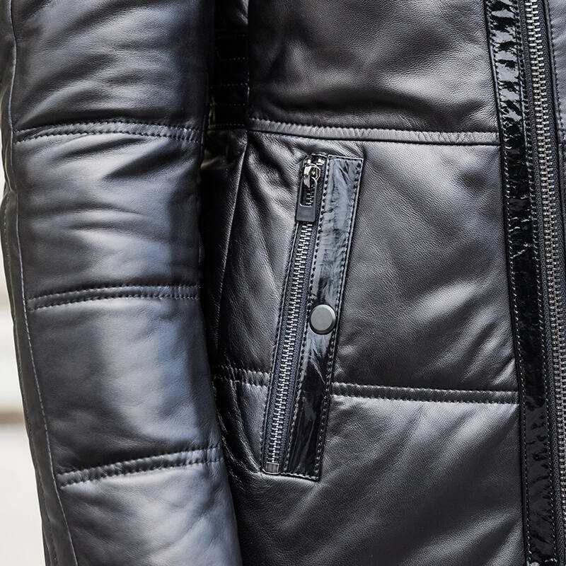 法萨奴真皮羽绒服中长款男装 黑色 165\/92A(M