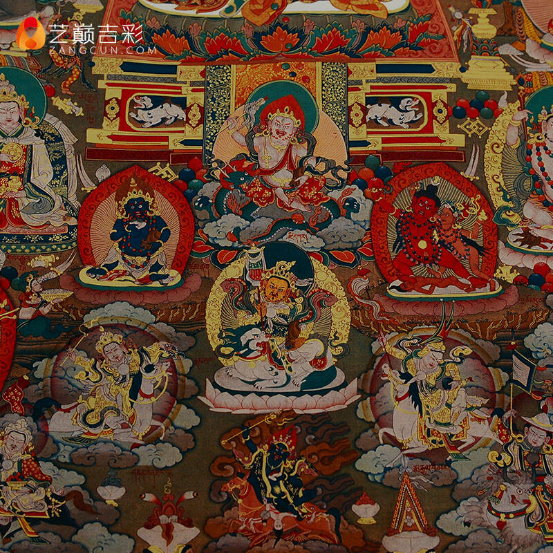 艺巅吉彩尼泊尔棉布装裱天然矿物颜料画心莲师财神唐卡佛像蓝色龙布2
