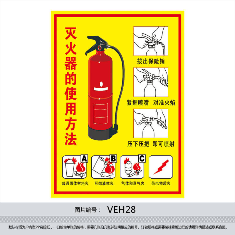 灭火器的使用方法示意图挂图宣传画海报 消防设施器材墙贴画veh28