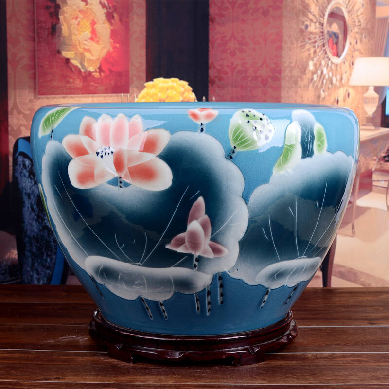 景烨 景德镇颜色釉陶瓷缸鱼缸 客厅院子装饰品工艺品摆件 款式一 中号