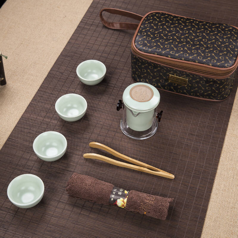 汇享 旅行茶具汝窑泡茶器普洱红茶旅行功夫茶具套装 旅行包 旅行茶具