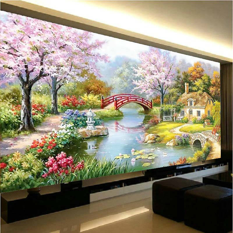 欧式田园十字绣花园小屋梦幻家园卧室新款客厅风景山水画2米十字绣