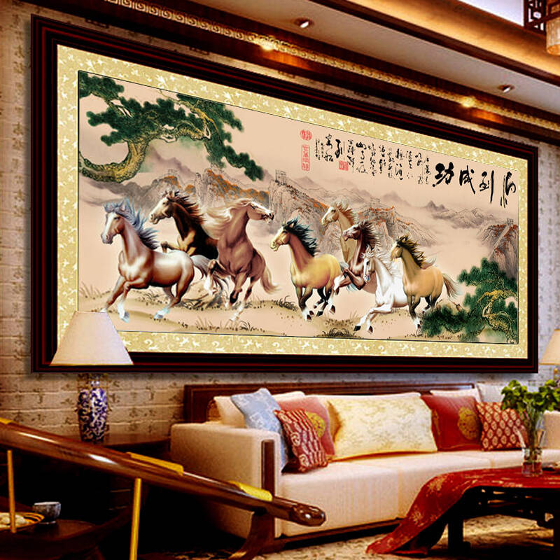 皇室至尊蒙娜丽莎十字绣客厅新款国画八骏图精准印花马到成功大幅画
