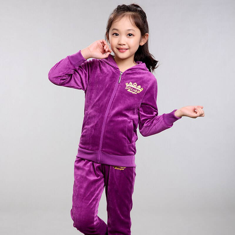 童装女童春装套装2016新款运动服儿童休闲春秋装两件套 紫色/a055 130