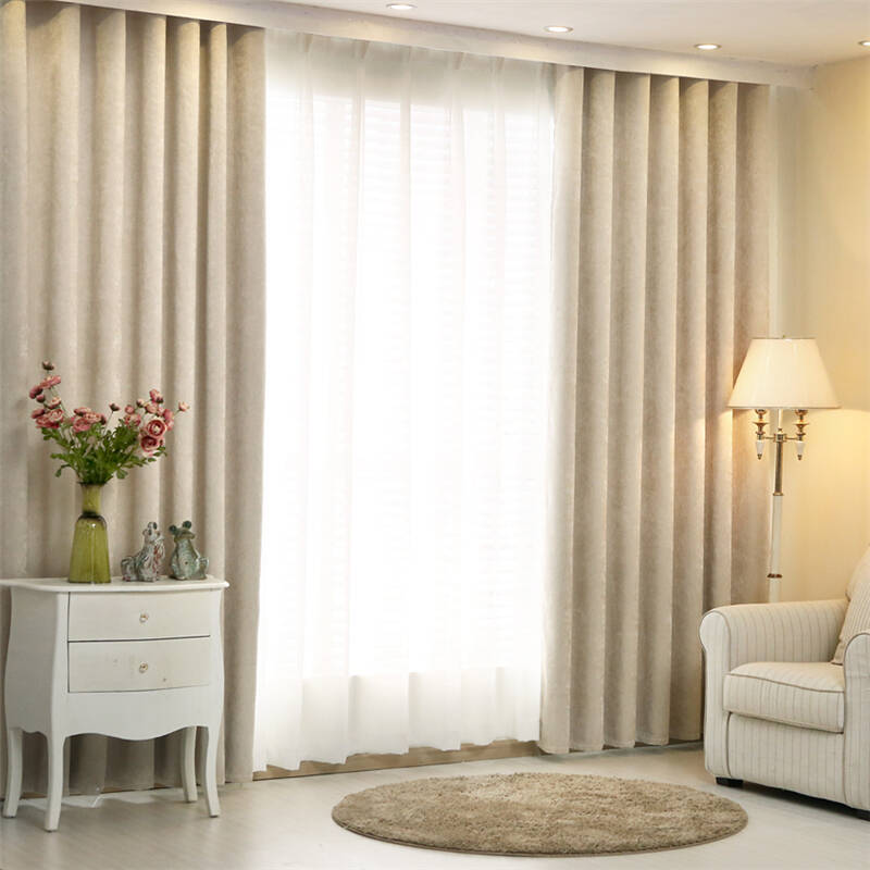 优质加厚全遮光隔音纯色雪尼尔成品布料定制窗帘 b0101-1(米色)布