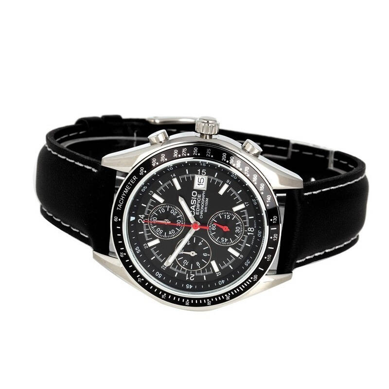 卡西欧(casio)手表 edifice系列时尚三眼计时皮带石英男表ef-503l-1a