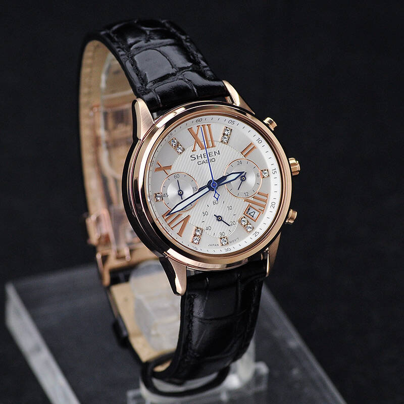 卡西欧(casio)手表 sheen系列三盘六针时尚皮表带女表 she-5026gl-7b