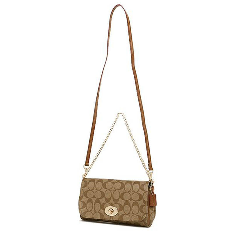 coach 蔻驰 链条女包logo印花pvc材质单肩斜挎包 34615 34615 卡其色