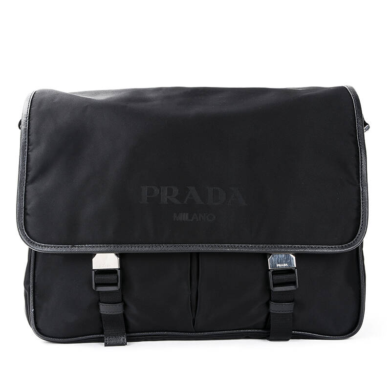 普拉达(prada) 男士黑色织物翻盖单肩背斜挎休闲包 2vd768 064 f0002