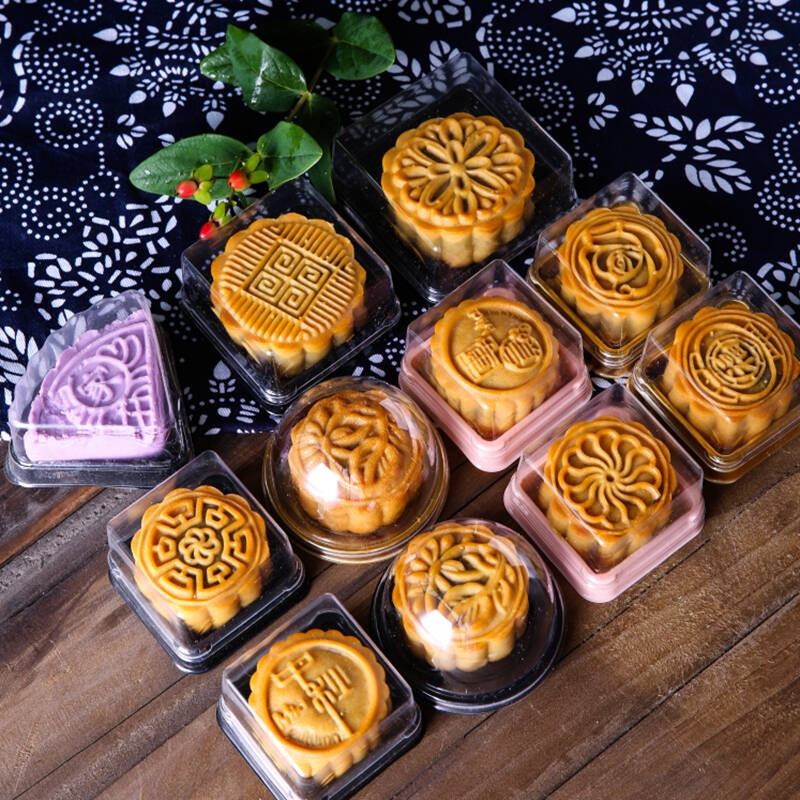 月饼盒 带盖吸塑盒包装中秋绿豆糕点心雪梅娘包装盒子 正方形50g黑色