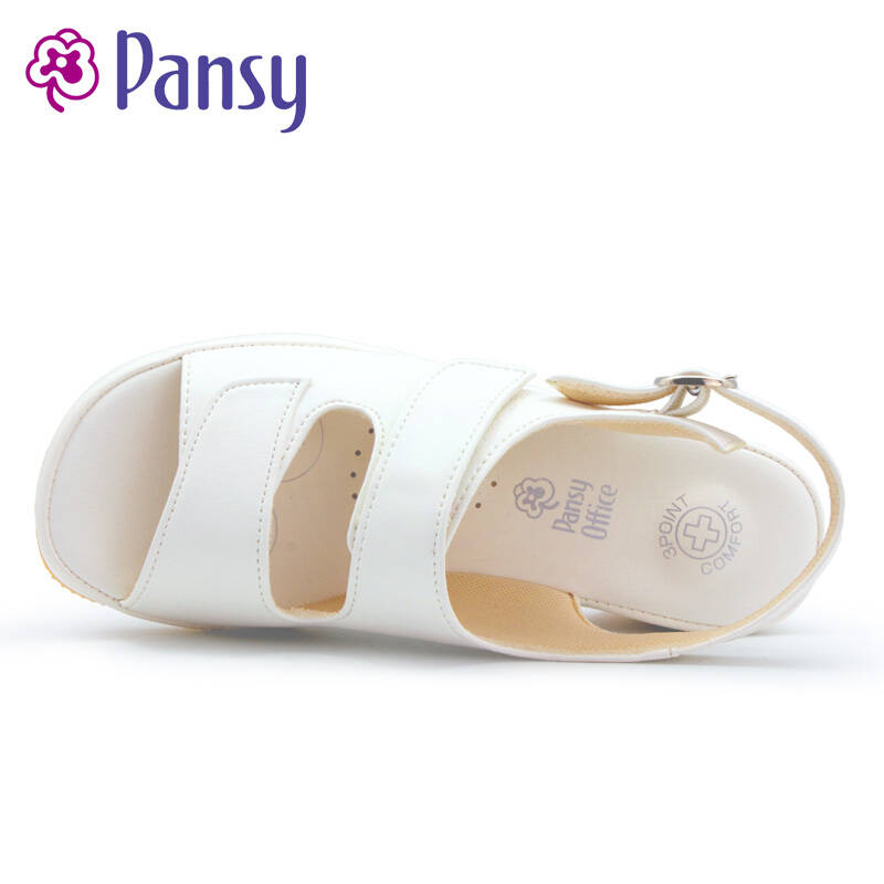 pansy盼洁日本夏季女式教师护士白领办公室厚底平跟防滑凉鞋5303 白色