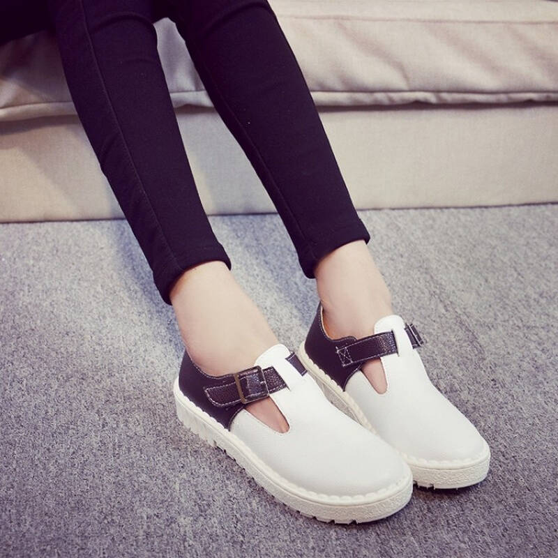 韩版春季新款镂空平底豆豆鞋甜美圆头扣带休闲单鞋娃娃鞋学生鞋女-20