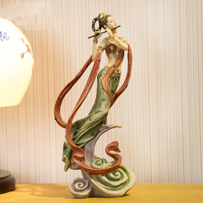 敦煌飞天女神客厅摆设工艺品仙女树脂家居装饰复古饰品中式摆件 绿色