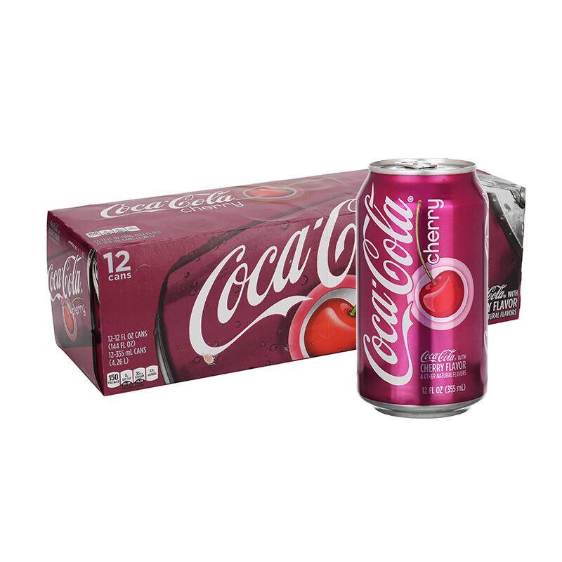美国进口可口可乐樱桃味coca cola碳酸饮料 355ml*24罐 整箱