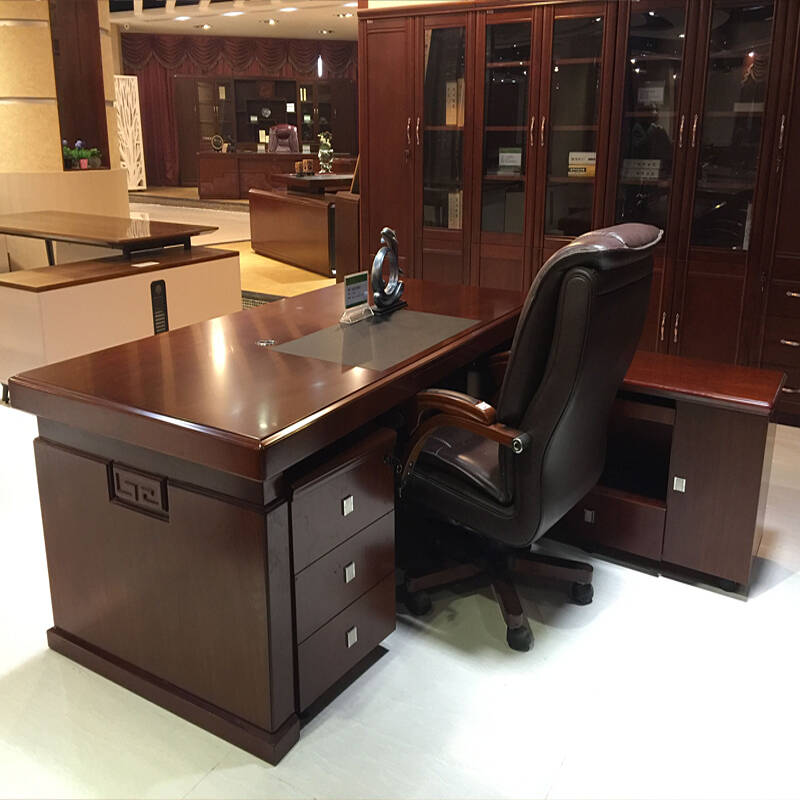 8米2米实木老板桌办公桌大班台实木皮经理桌胡桃色 老板椅