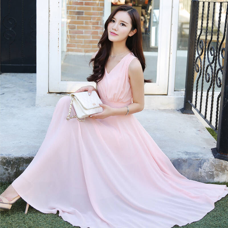 2016夏季新款修身显瘦波西米亚长裙子背心雪纺连衣裙女-dp-013 白色