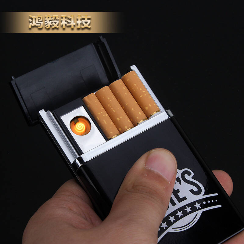礼物 黑色usb充电打火机 烟盒