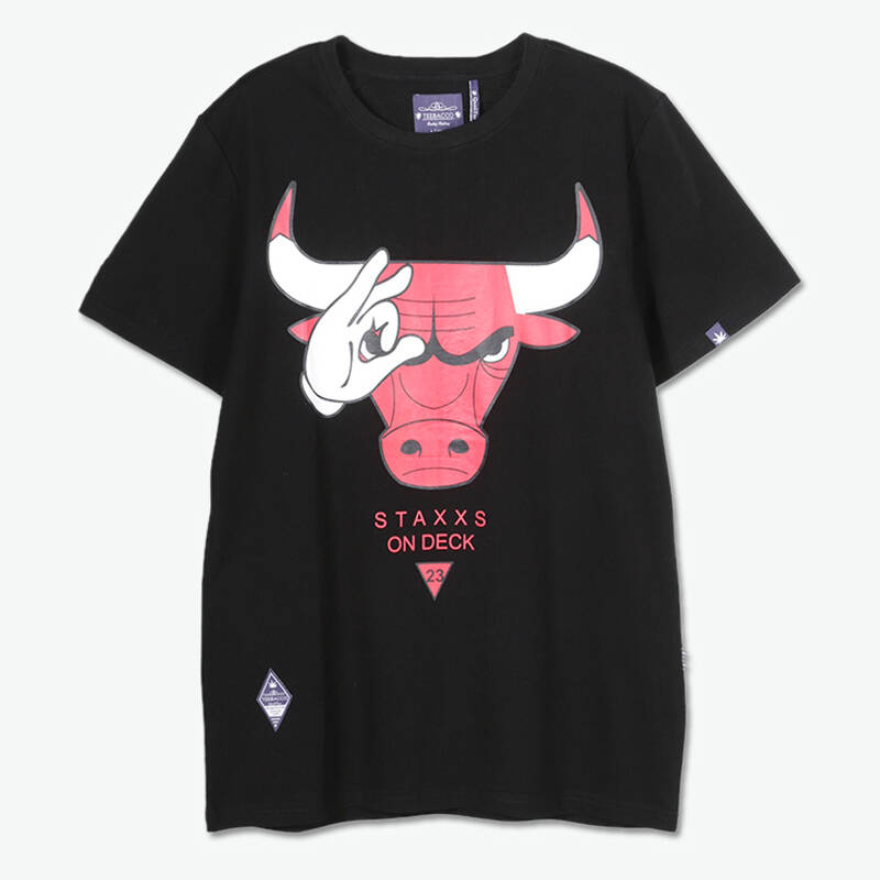 yoho有货潮牌teebacco/新品短袖t恤男女款 卡通牛头印花短袖tee 黑色