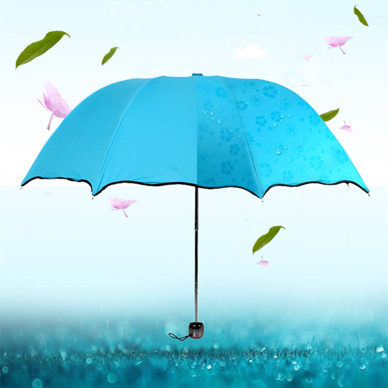 遇水开花防紫外线三折加厚黑胶遮阳晴雨伞 太阳伞 雨伞女款防晒雨伞送