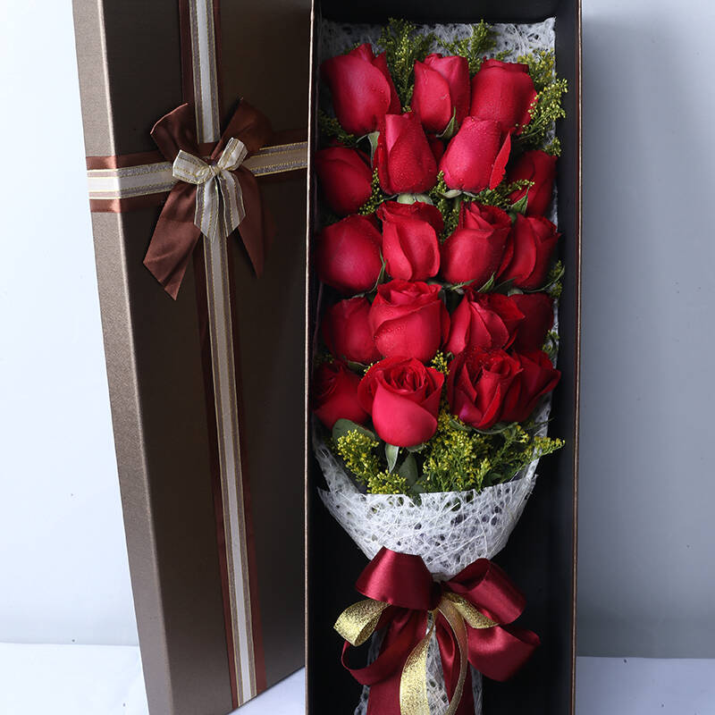 花巢 鲜花速递生日礼物鲜花真花19朵红玫瑰花束礼盒蓝色妖姬香槟