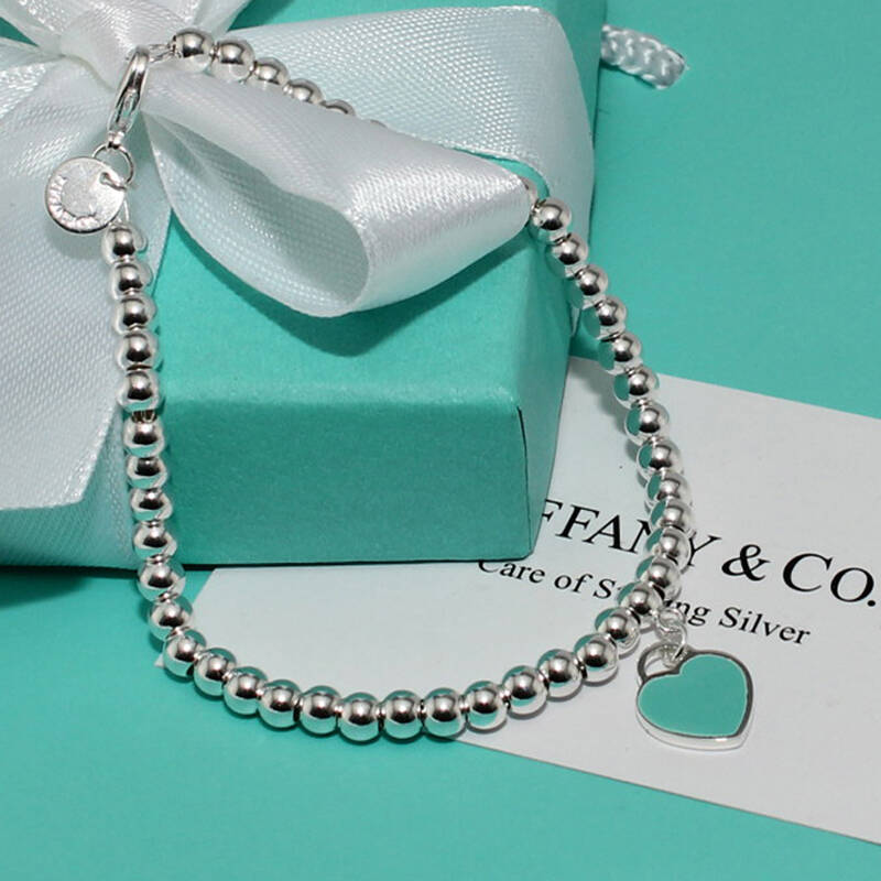 tiffany曲别针手链,tiffany手链 蒂芙尼(tiffany & co.) 纯银双面 heart tag配珠手链