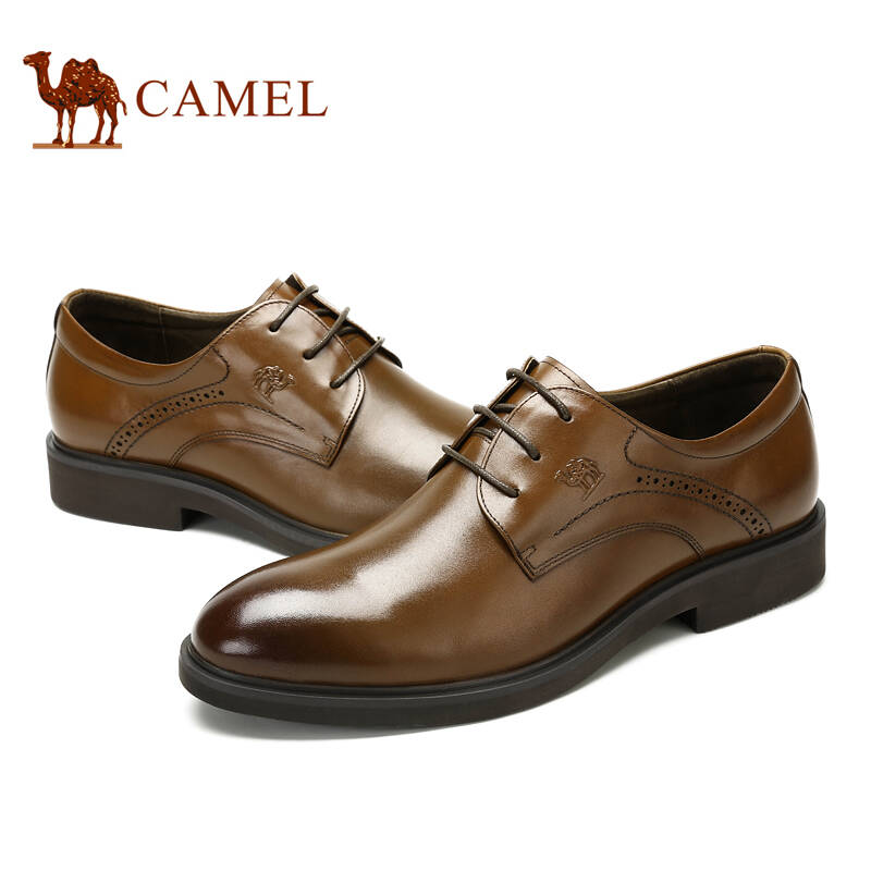 骆驼(camel) 商务系带牛皮男士皮鞋 棕色 38