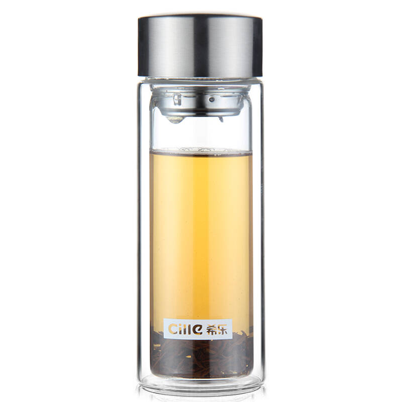 希乐xile玻璃杯双层隔热泡茶杯子便携办公车载玻璃杯bl1668本色