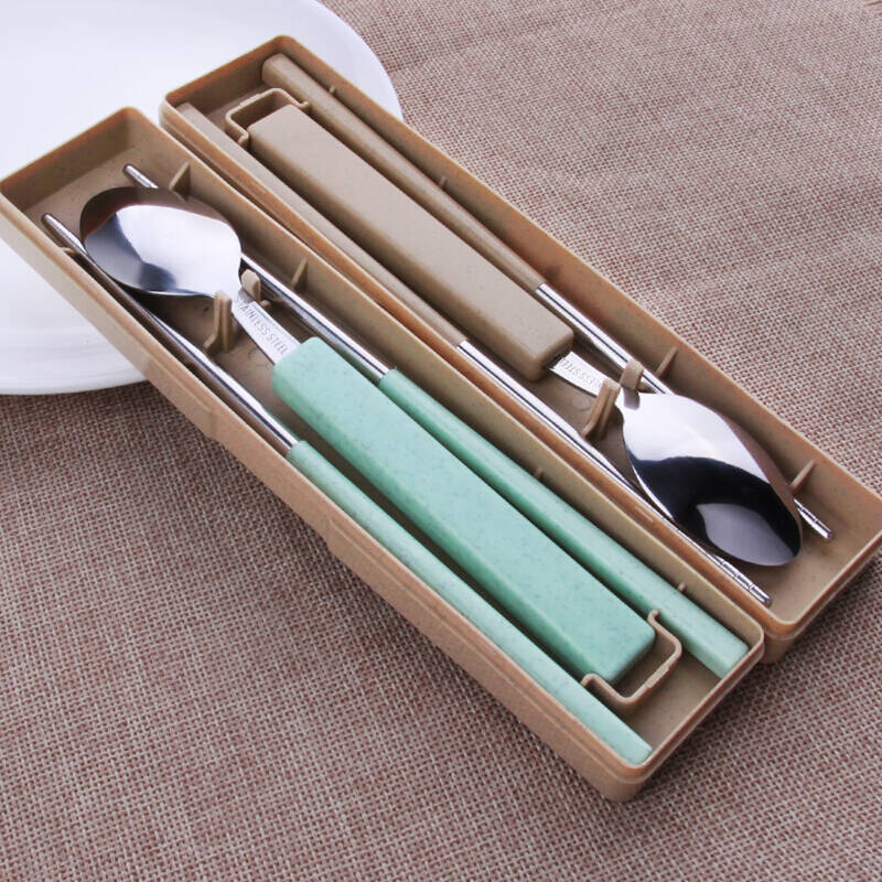 麦元素304不锈钢筷子勺子套装 可爱便携餐具三件套 盒