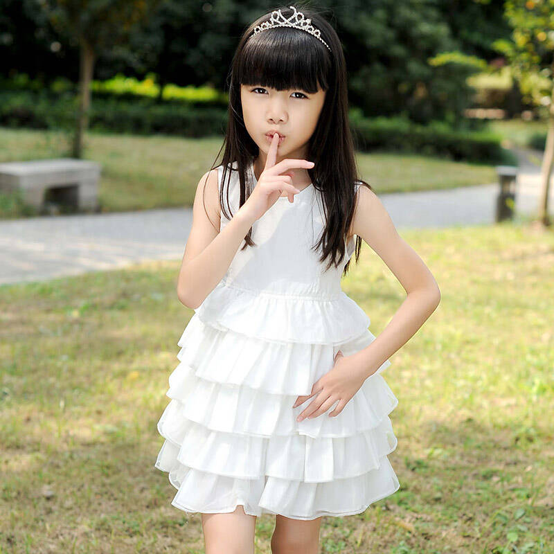 卷卷毛 童装女夏装无袖连衣裙 女童圆领黄色背心裙 儿童夏季蛋糕裙子