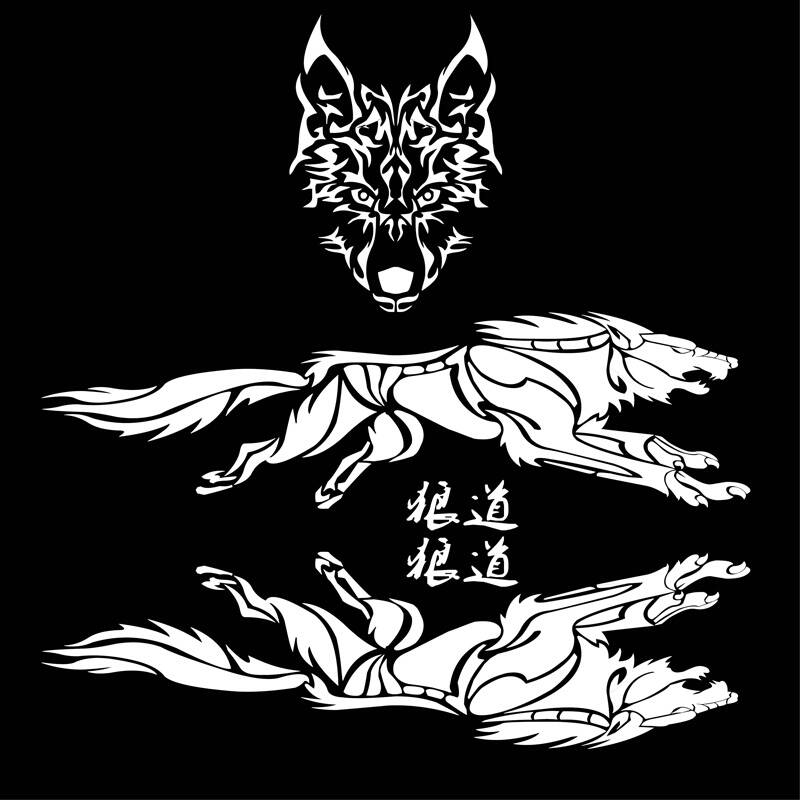 汽车通用型狼图腾车门拉花全车引擎盖贴纸西北狼改装装饰用品 白色