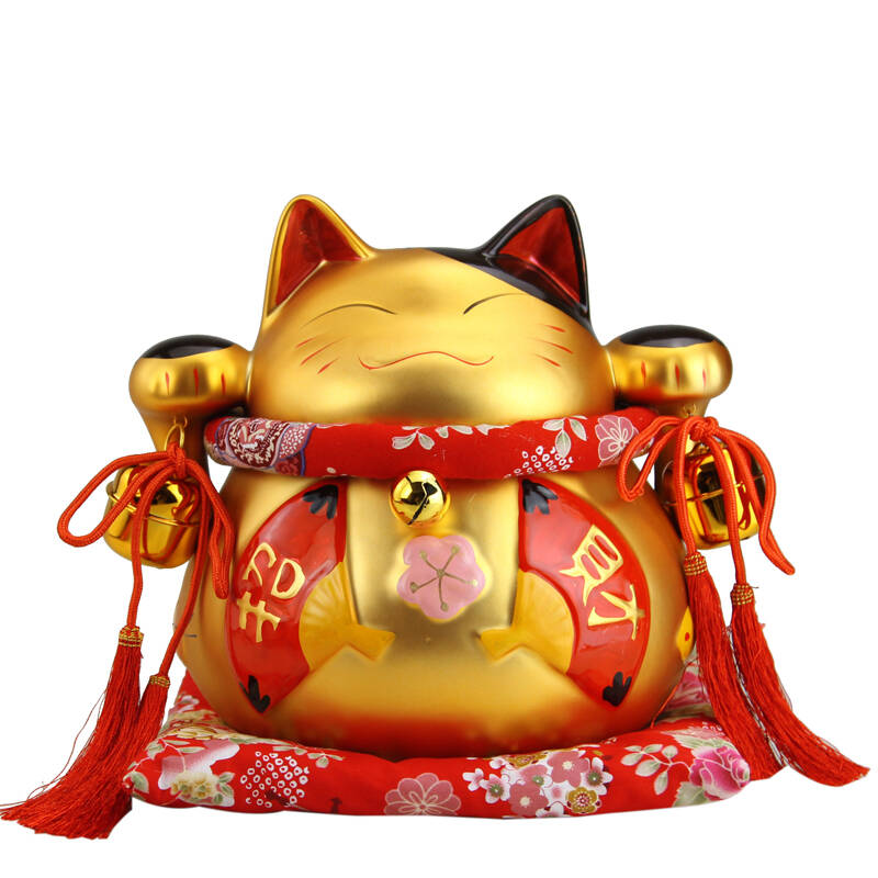 铜欣祥招财猫摆件工艺品金色开业结婚礼品陶瓷储蓄罐家居摆设 招财猫