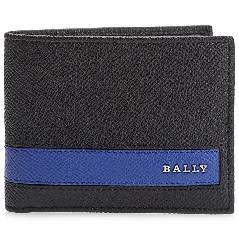 bally 巴利 男款黑色配宝蓝色牛皮十字纹短款钱包钱夹 letrilt.l/340