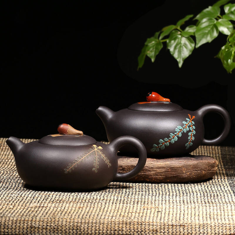 藏壶天下 宜兴紫砂壶正品 全手工戴晨光 扁西施壶茶壶原矿黑紫泥 仙果