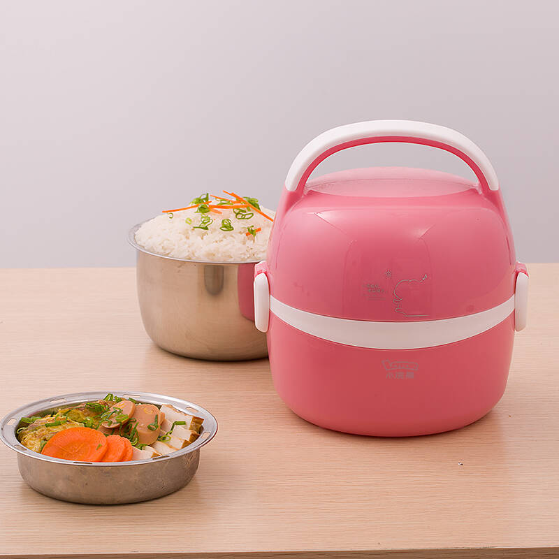 小浣熊电热饭盒双层不锈钢内胆加热饭盒热饭器 插电加热饭盒多功能