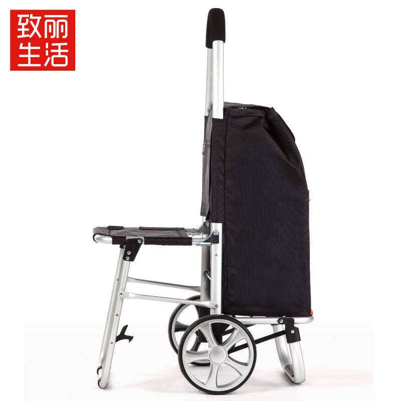 致丽生活 老年购物车带座椅手推车可坐可折叠买菜车带椅子便携小拉车