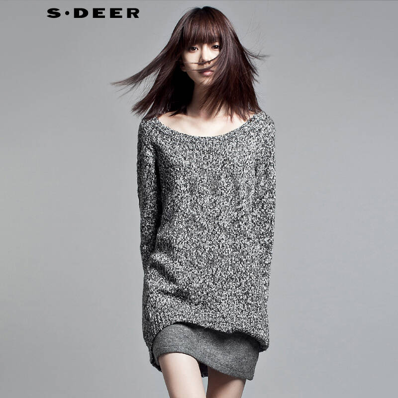 圣迪奥sdeer 2015秋冬新款女欧美时尚宽松粗针毛衣s12483584 德国灰 s