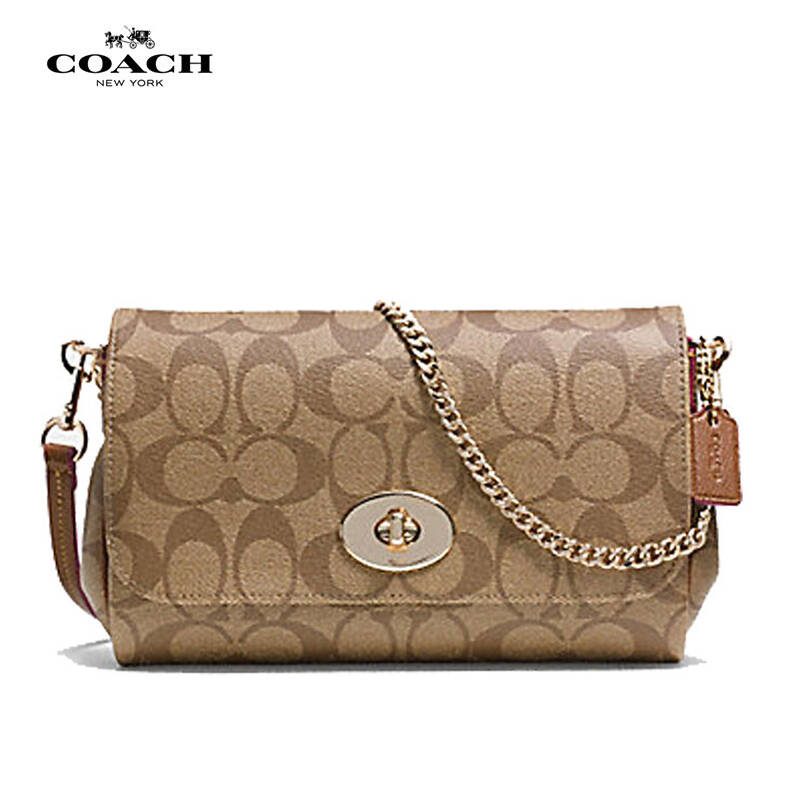 coach 蔻驰 链条女包logo印花pvc材质单肩斜挎包 34615 34615 卡其色