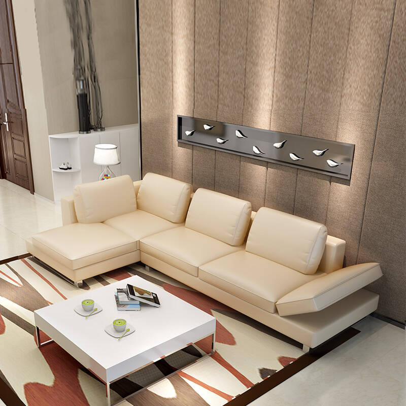 百家汇 真皮沙发 简约现代不锈钢皮沙发 客厅转角皮艺