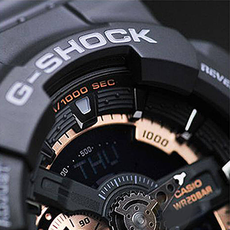 卡西欧(casio)手表 g-shock黑带玫瑰金动感双显运动夜光石英男表 ga