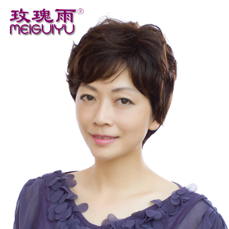 玫瑰雨假发 中老年假发 妈妈短发短卷发 蓬松假头发真