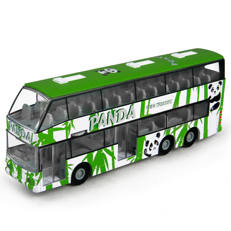 sh 公共汽车巴士合金回力 合金车模 双层巴士 公交车 带声电 可爱熊猫