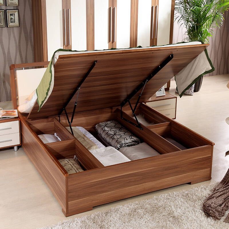 a家家具 板式床双人床实木高箱床储物床可选 组装式箱体床 1.