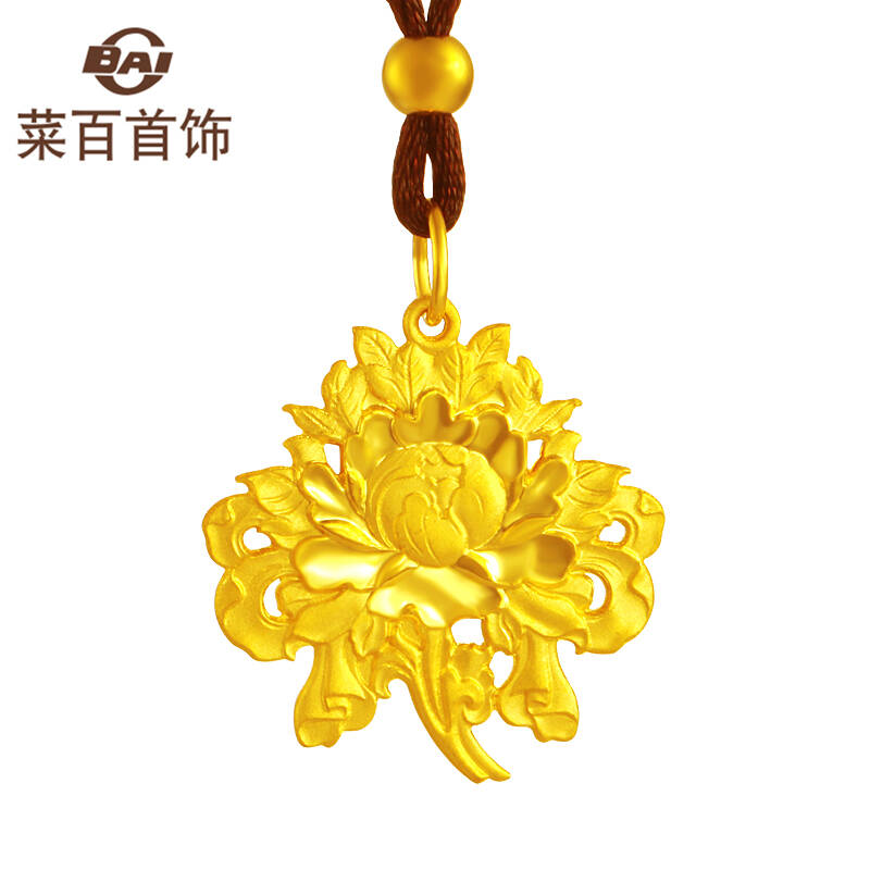 菜百首饰 黄金足金藏式吉祥八宝-莲花足金项坠黄金项坠喜福金 计价