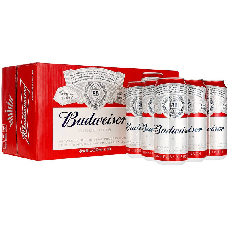 【京东超市】budweiser 百威啤酒500ml*18听