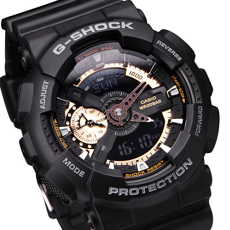 卡西欧(casio)手表 g-shock黑带玫瑰金动感双显运动夜光石英男表 ga