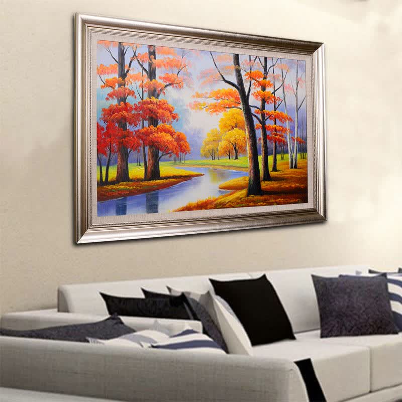 现代简约有框画风景画书房挂画沙发背景墙画纯手工油画 红树林gyc2016