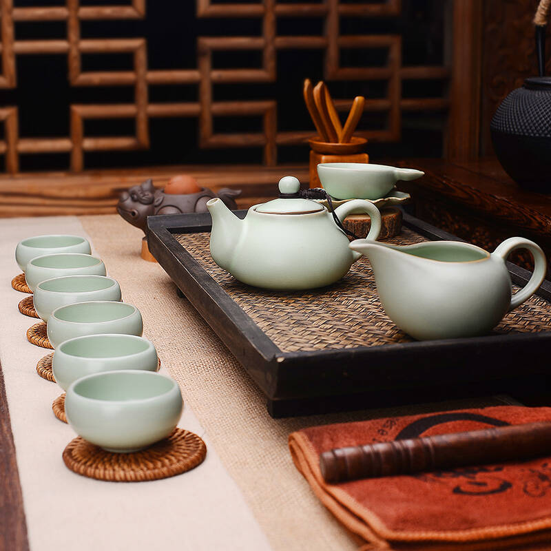 清彩 整套汝窑茶具套装 10头开片禅翼纹功夫茶具套装