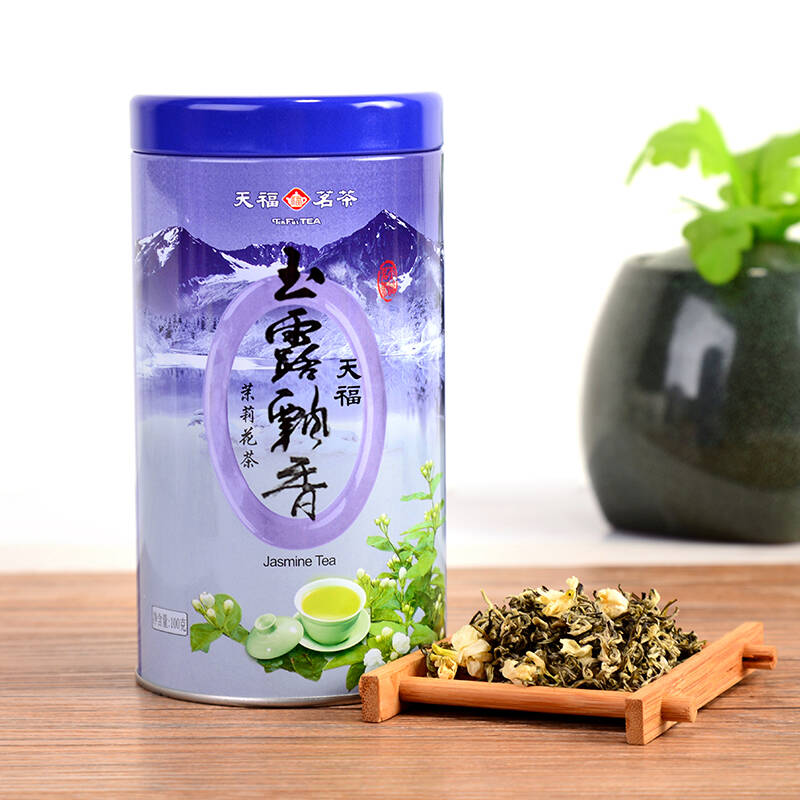 天福茗茶 玉露飘香-1000 精品四川特产 浓香贡品茉莉花茶叶 100克罐装