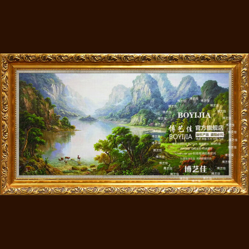 博艺佳 客厅装饰画卧室画纯手绘油画田园风景山水画别墅挂画 b 70*140