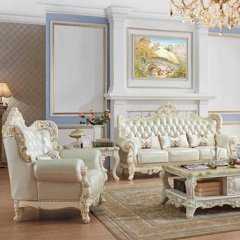 梦美斯宣 欧式沙发 真皮沙发 组合 头层黄牛皮实木雕花 别墅客厅皮艺